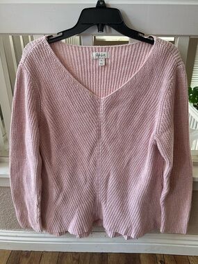 Style & Co. Light Pink V-Neck Ribbed Knit Sweater. Size XL